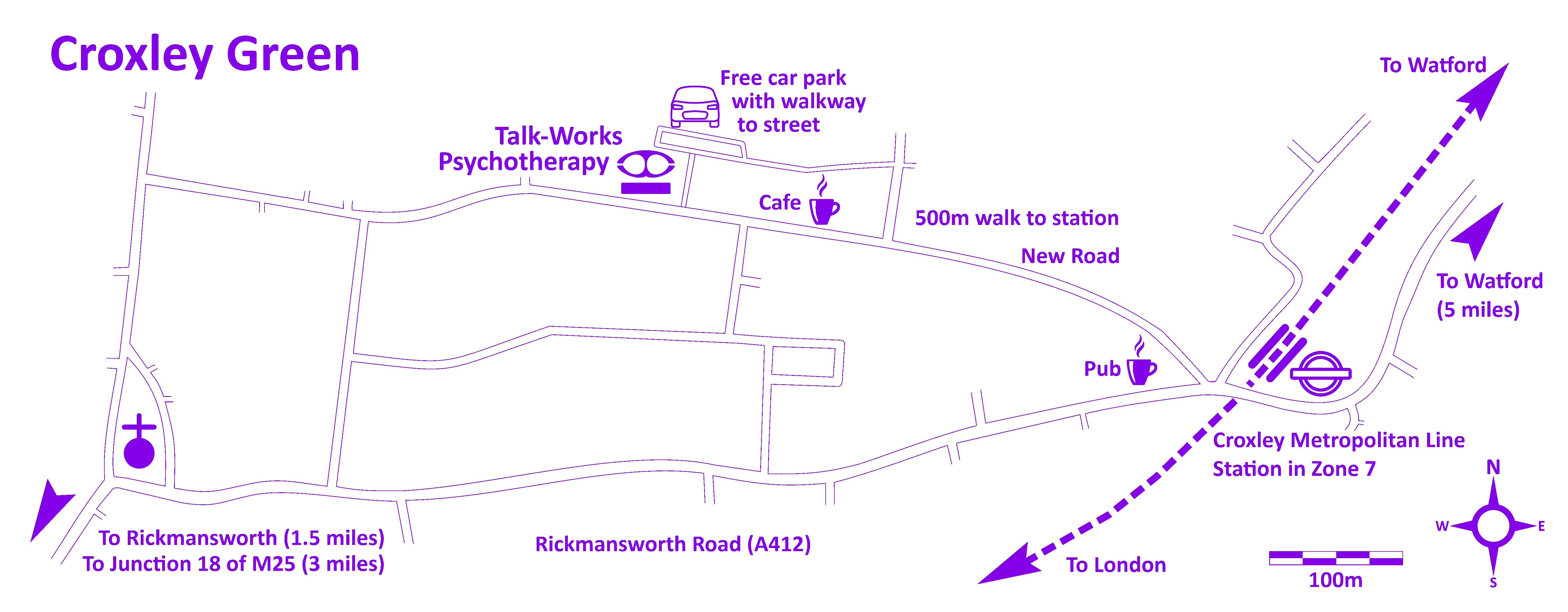 How to find Talk-Works Psychotherapy in Croxley Green